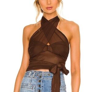 MAJORELLE Charlize Halter Top in brown. Sold out online!